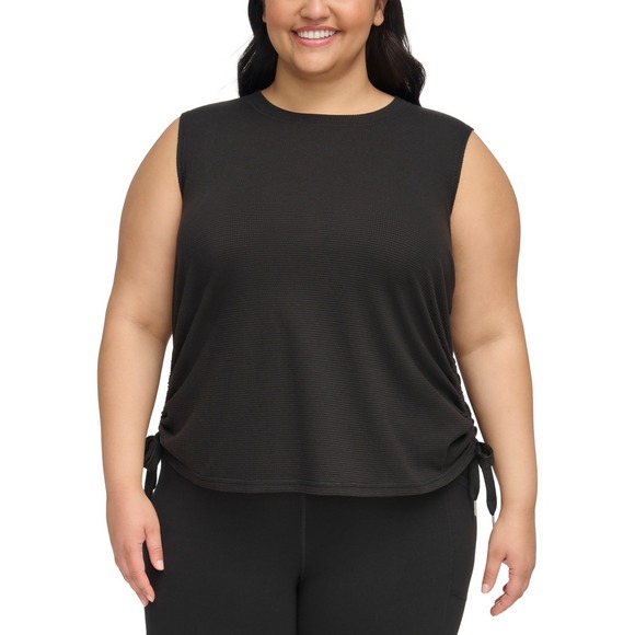 Calvin Klein Performance Blouse Womens 2X Black Knit Shirred Activewear Top - Picture 1 of 12